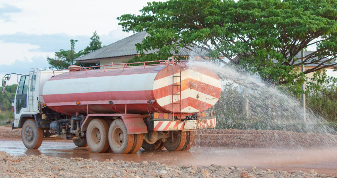 water truck for dust control on construction site